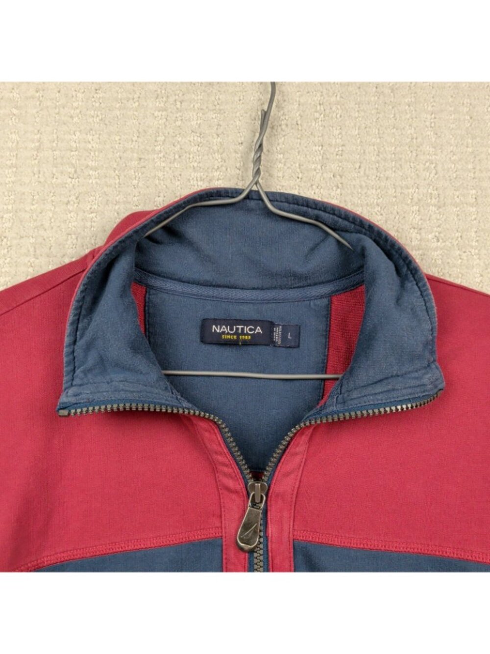 Nautica Rugby Quarter Zip Pullover Shirt Mens Size L Color block Preppy Red - Picture 5 of 11